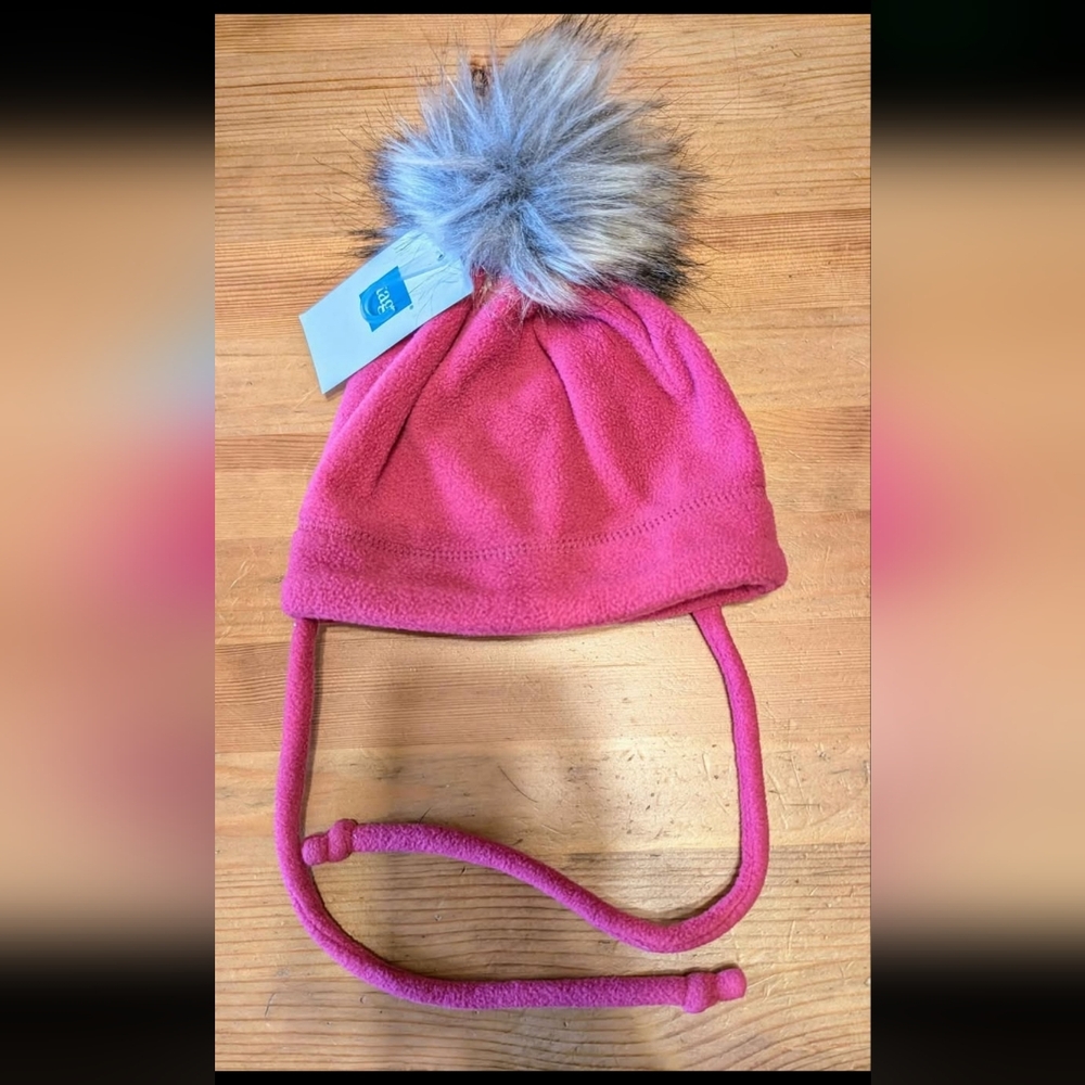 NWT Tag Pink Fleece Kids Hat with Pom Pom